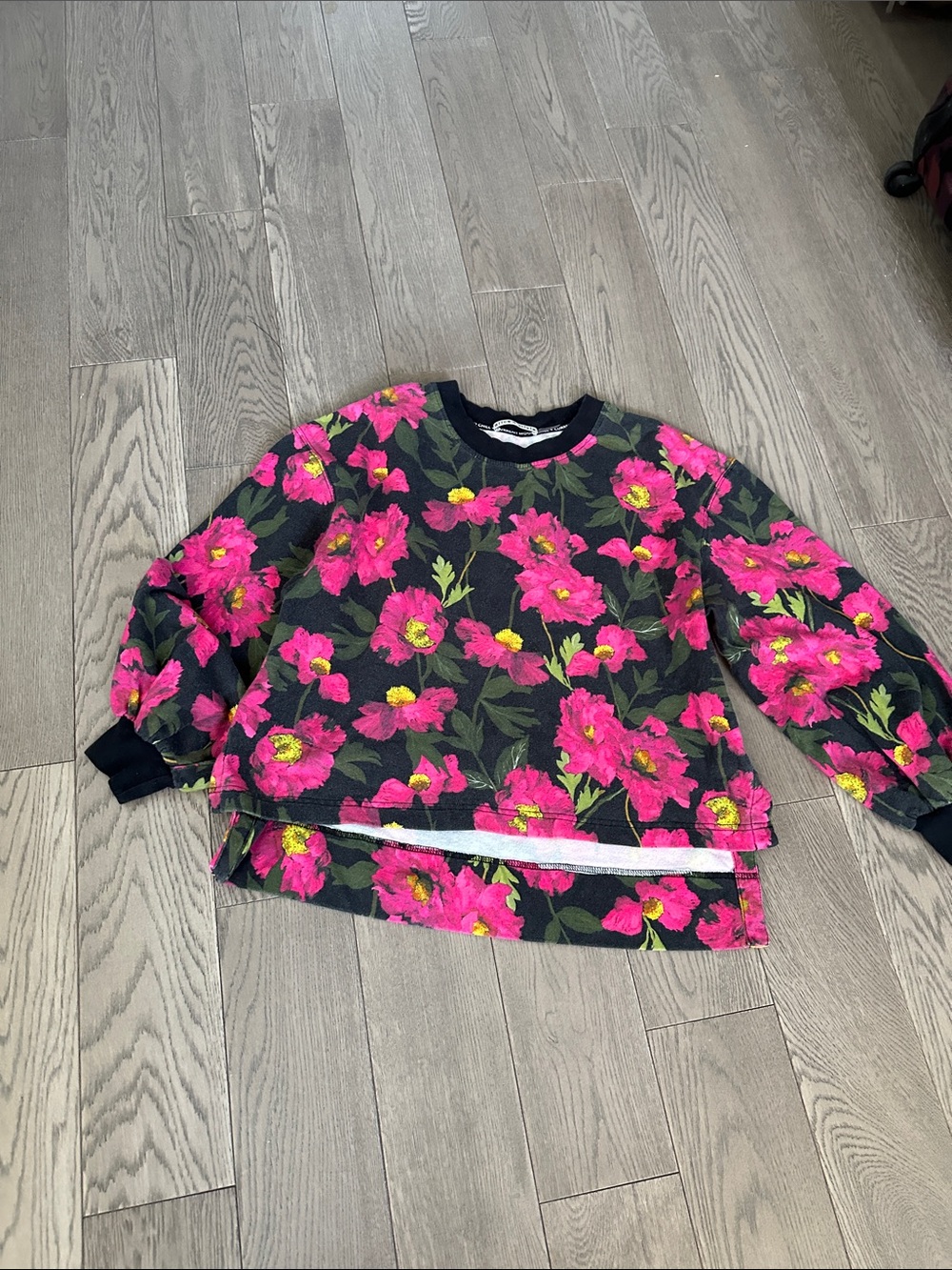 Alice + Olivia Kids Black Sweatshirt with Bright Pink Floral Print
